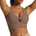 Twist Front Yoga Crop Tank – Women’s Fitness Training Bra with Built-In Support