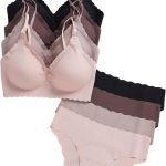 Women 8 Piece Seamless Lingerie Sets Scallop Trim Spaghetti Strap Bra and Panty Set