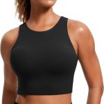 High Neck Racerback Longline Sports Bra – Padded Crop Tank with Built-In Bra