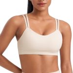 V Neck Double Strap Wireless Yoga Bra – Soft Molded Cup Workout Top for Women