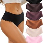 Women’s 6-Pack High Waisted Seamless Panties – No-Show Scalloped Edge Bikini Breathable Briefs